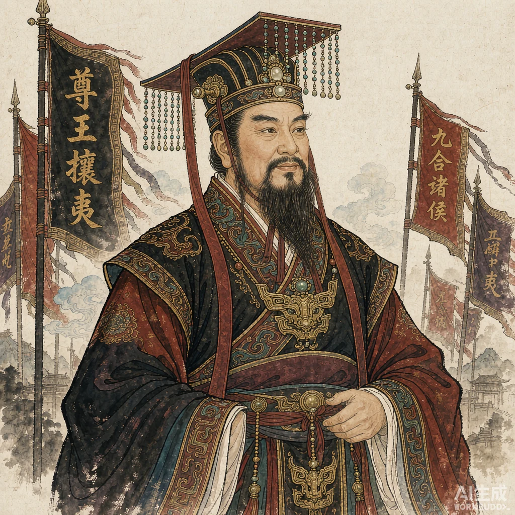 齐桓公国画风格艺术画像（非真实相貌复原）