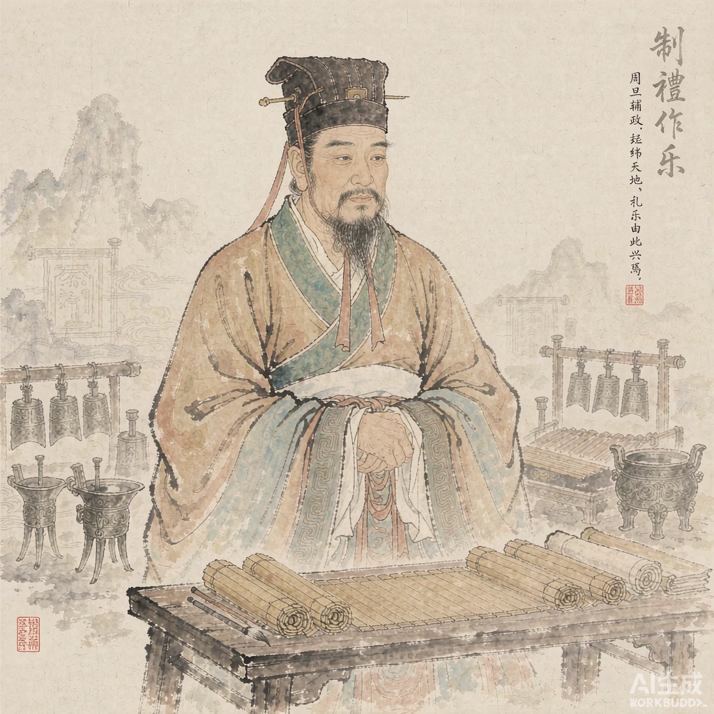 周公旦国画风格艺术画像（非真实相貌复原）