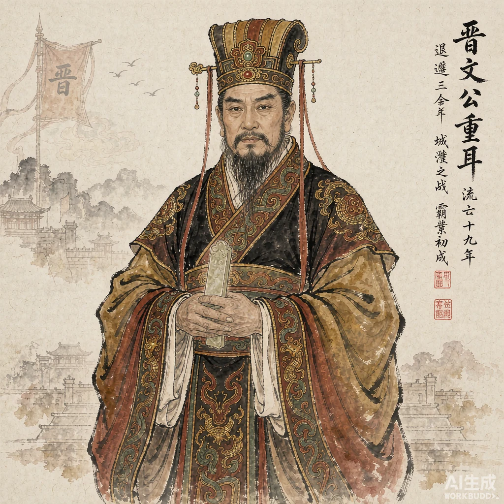 晋文公国画风格艺术画像（非真实相貌复原）