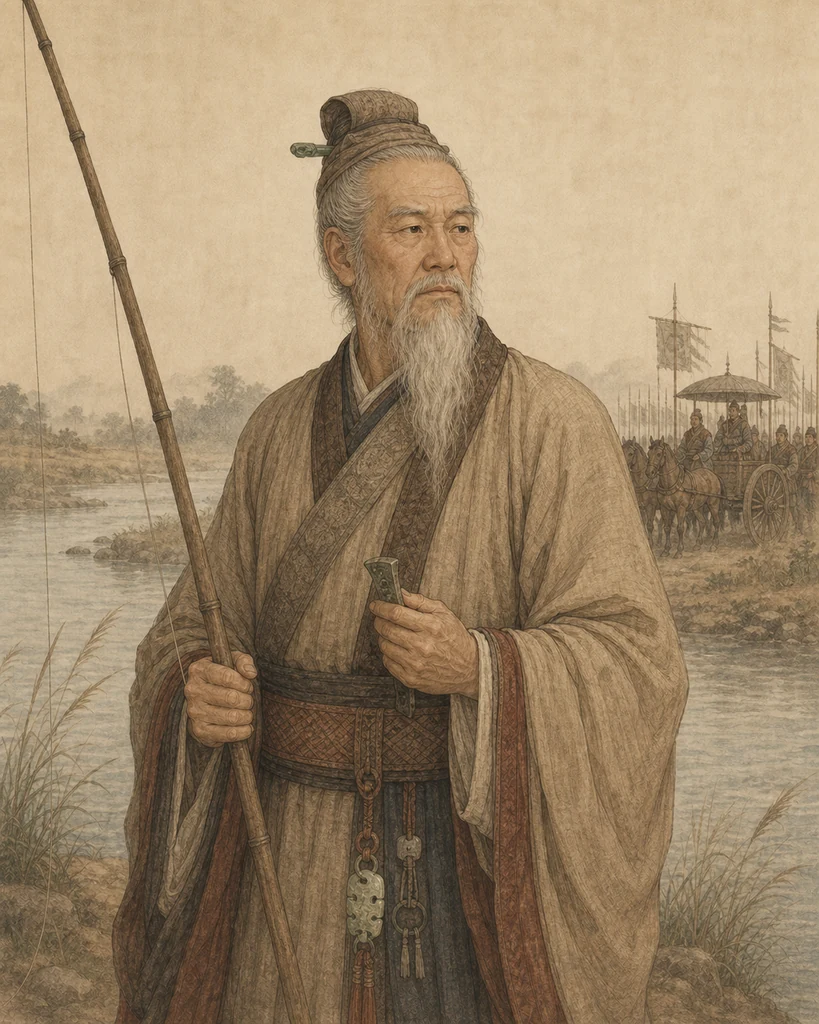 姜子牙国画风格艺术画像（非真实相貌复原）