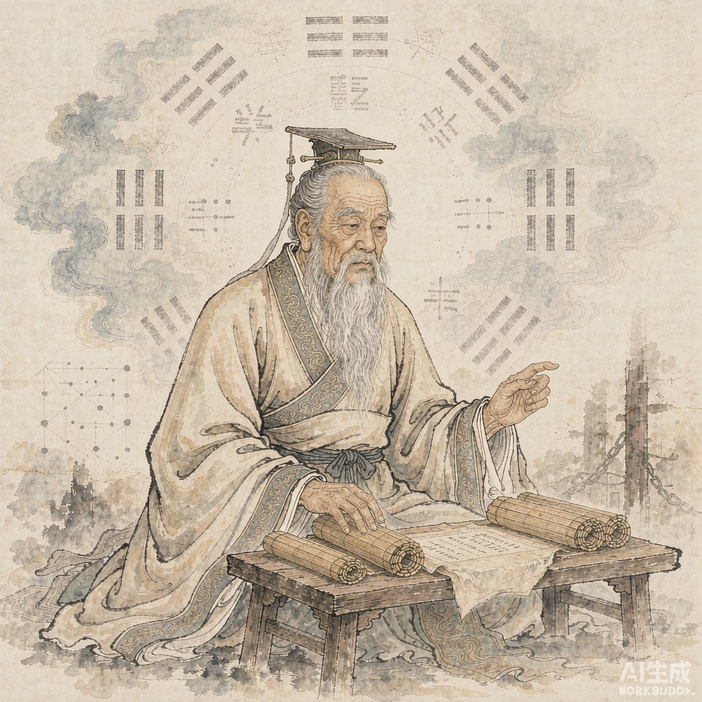 周文王国画风格艺术画像（非真实相貌复原）