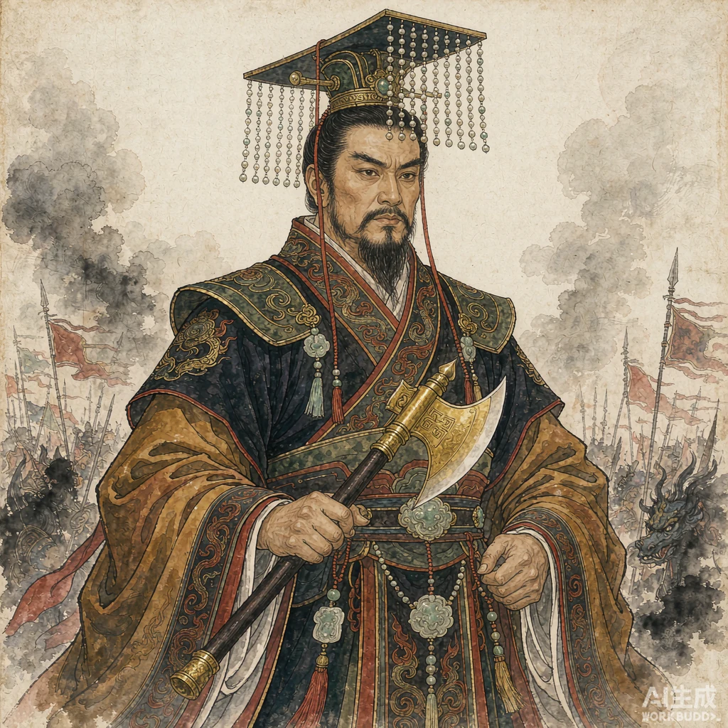 周武王国画风格艺术画像（非真实相貌复原）
