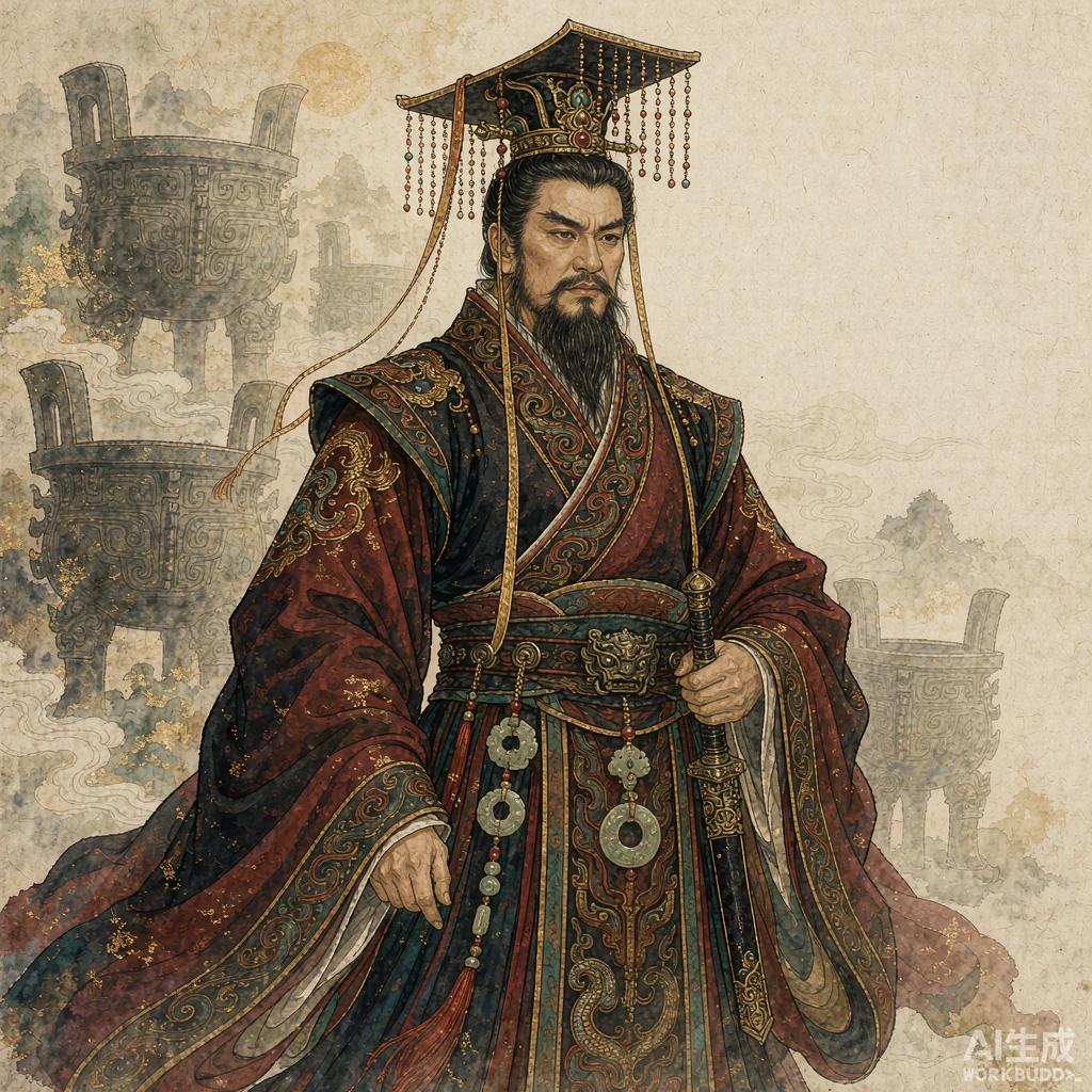 楚庄王国画风格艺术画像（非真实相貌复原）