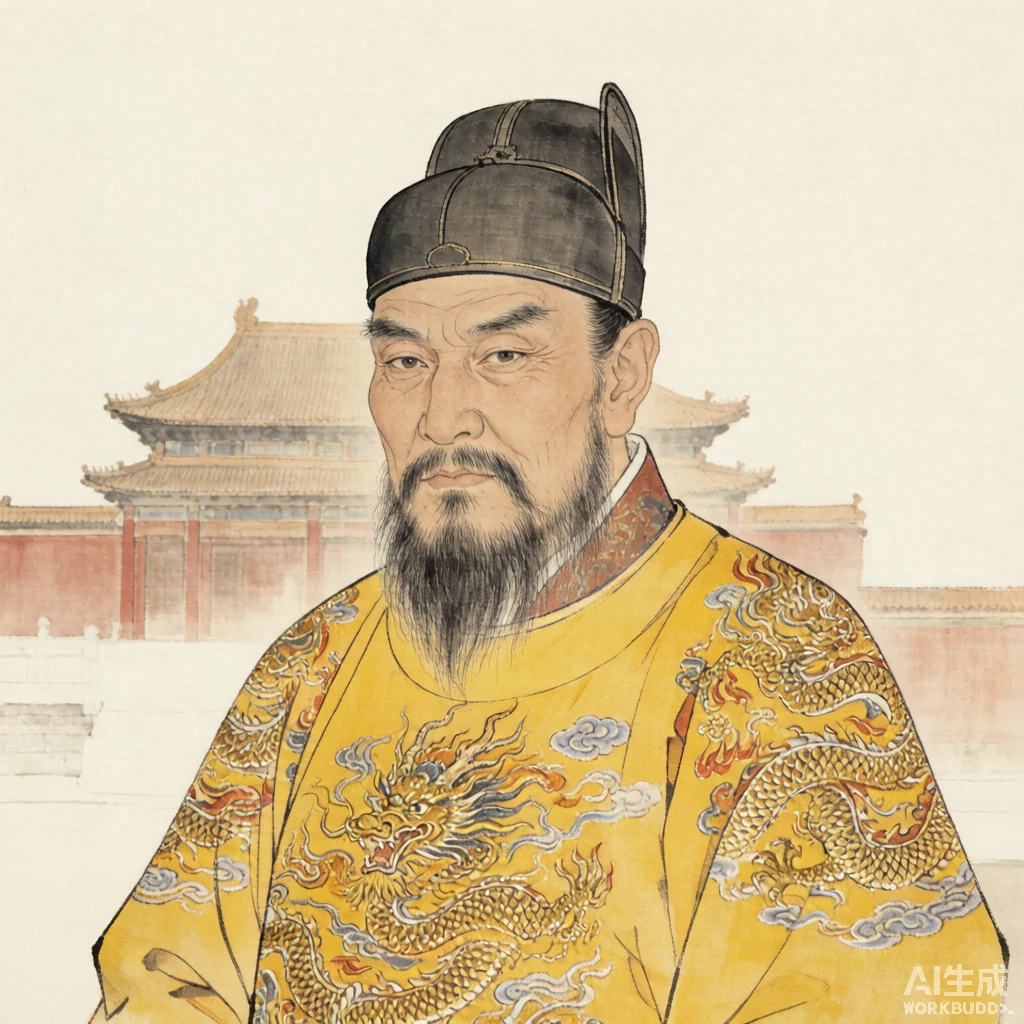 明太祖国画风格艺术画像（非真实相貌复原）