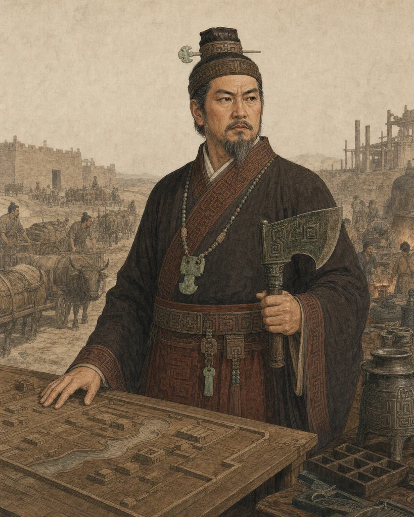 盘庚国画风格艺术画像（非真实相貌复原）