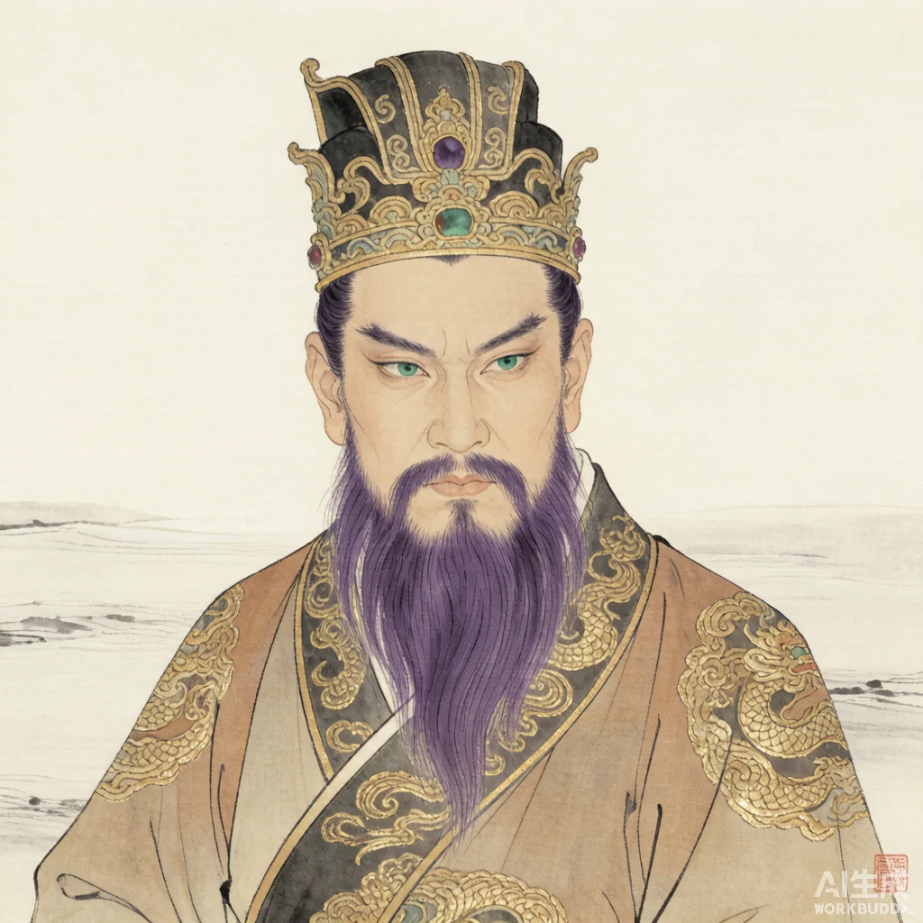 孙权国画风格艺术画像（非真实相貌复原）