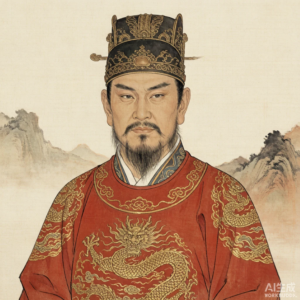 唐太宗国画风格艺术画像（非真实相貌复原）