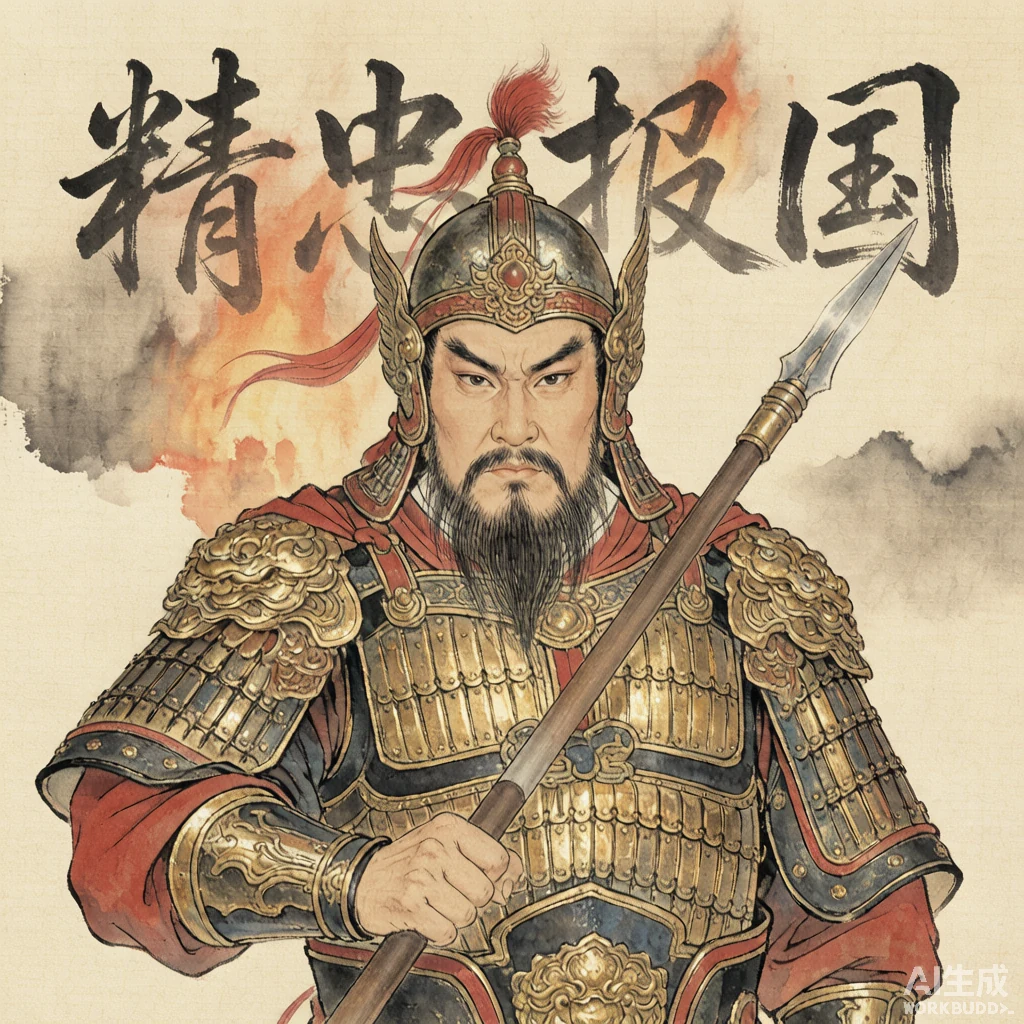 岳飞国画风格艺术画像（非真实相貌复原）