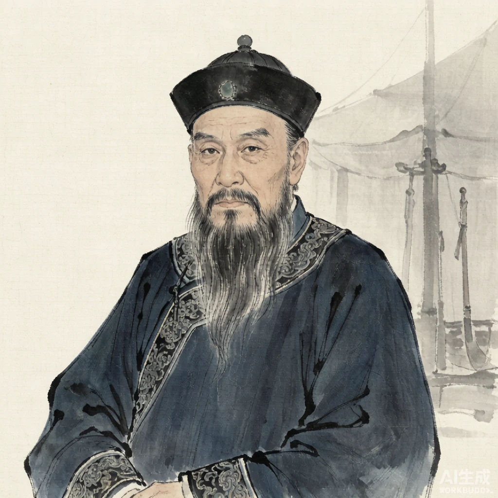 曾国藩国画风格艺术画像（非真实相貌复原）