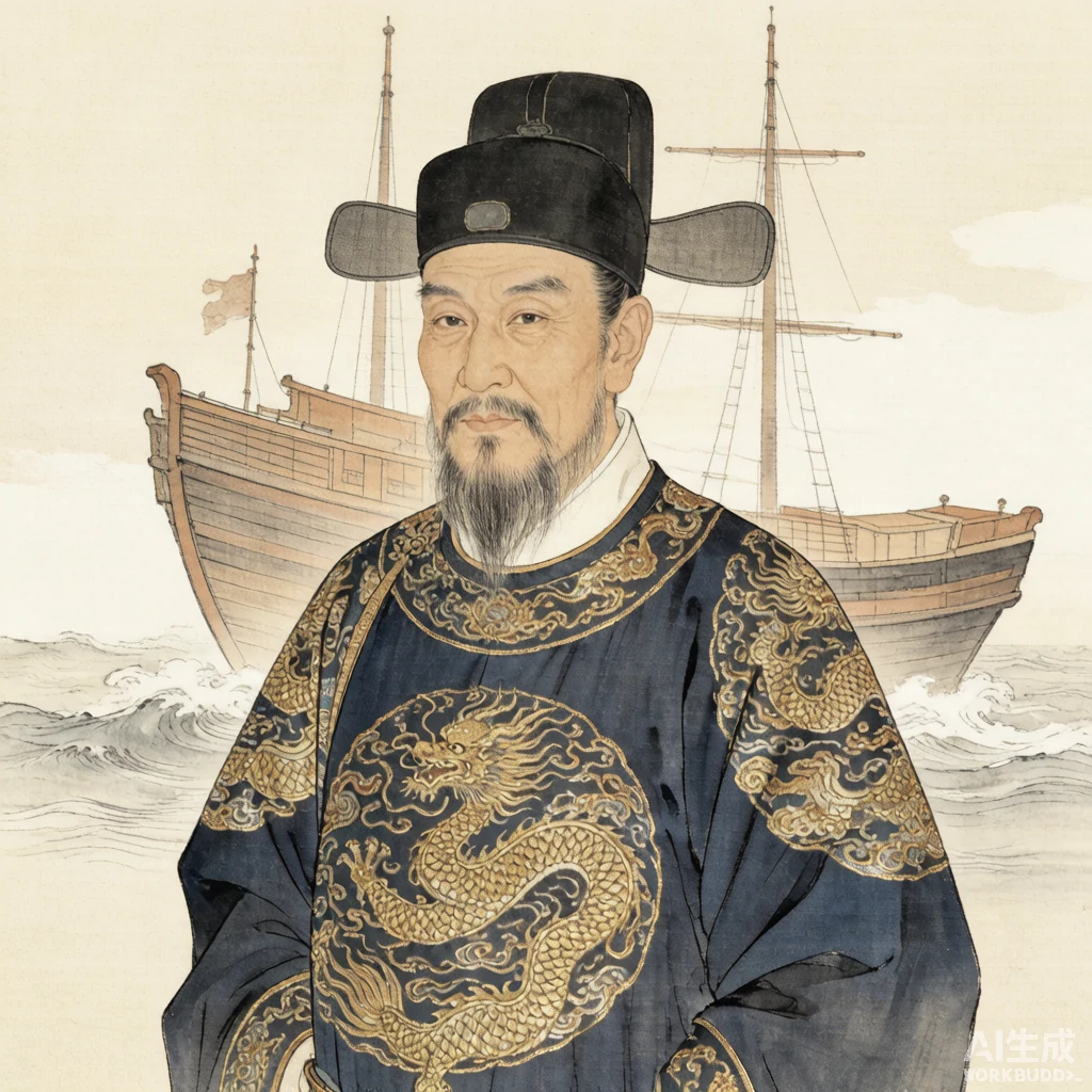 郑和国画风格艺术画像（非真实相貌复原）